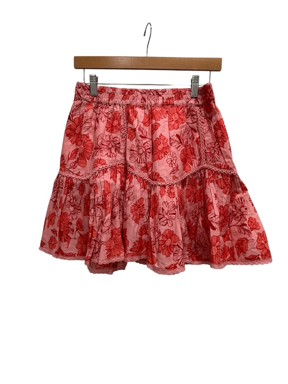 Jessica Simpson Pink & Red Floral Tiered Mini Skirt